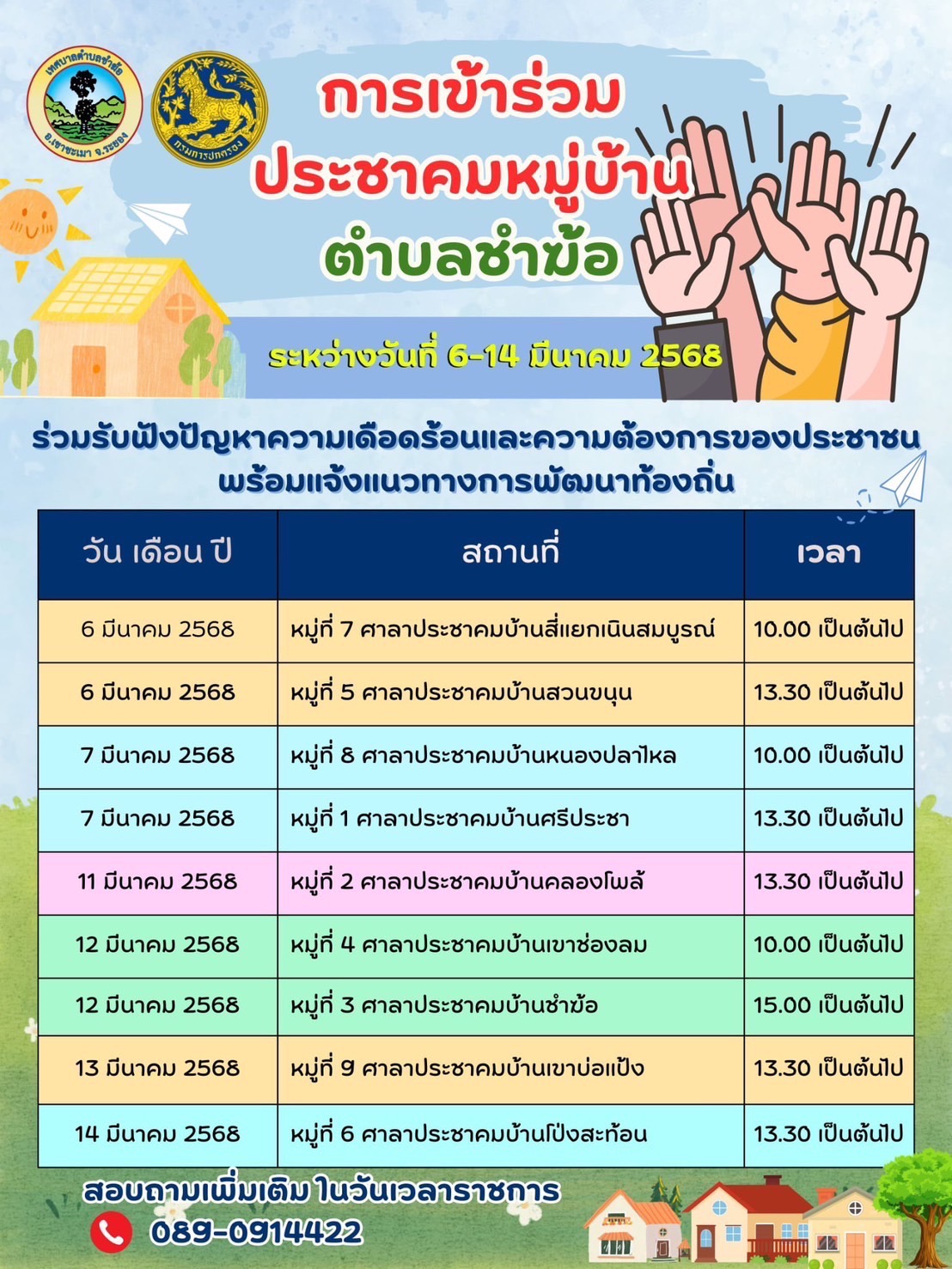 กำหนดการประชาคมหมู่บ้าน ตำบลชำฆ้อ